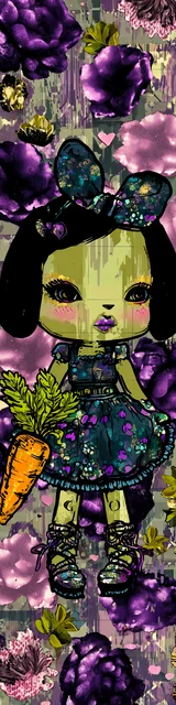 Free kawaii bookmark featuring a green-skinned character holding a carrot